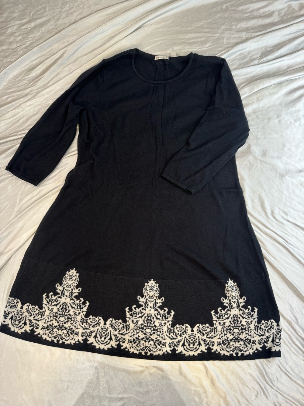 Cato Black Midi Dress with Ivory Hem Embroidery